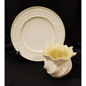 Irish Belleek Ireland Sea Shell Vase & 8" Plate Green 5th Mark 1965-1975